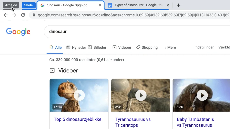 Chrome-browservindue, der viser lukningen af en fanegruppe.