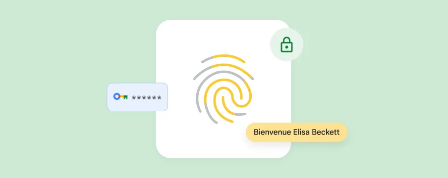 Une empreinte digitale accompagnée d'icônes de sécurité montre comment les clés d'accès simplifient et sécurisent les connexions