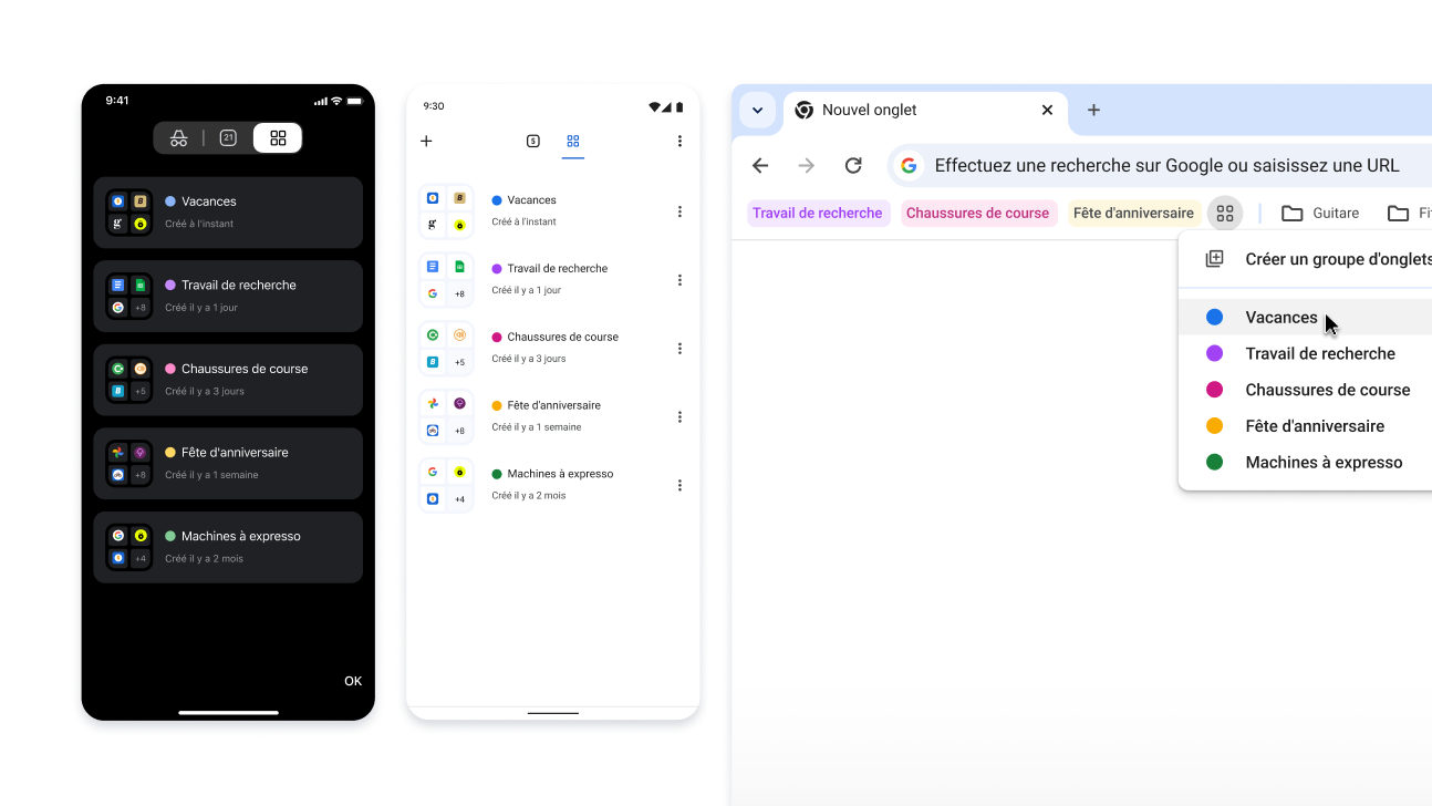 Groupes d'onglets sur iOS, Android et ordinateur